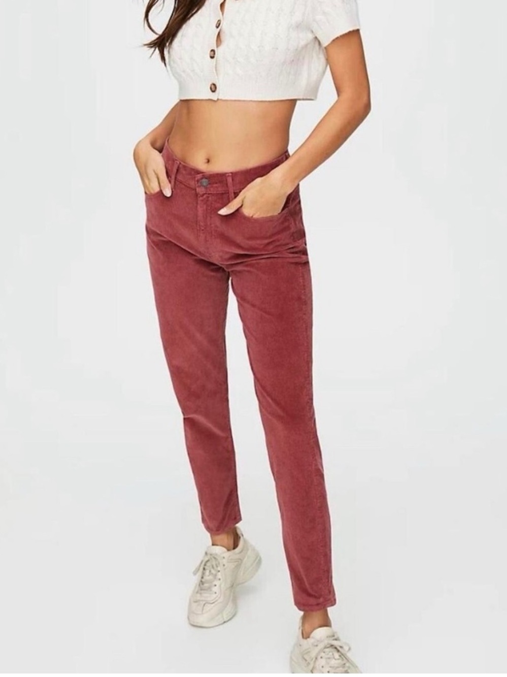 Aritzia Sunday Best Corduroy High Rise Slim Straight Pant Jeans Burnt Clay